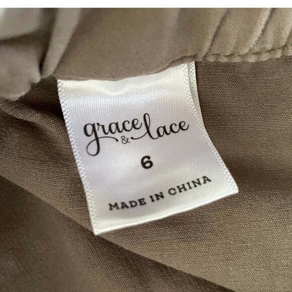 Womens Grace and Lace Brown Gray Khaki Twill Joggers Pants size 6 - Picture 7 of 8